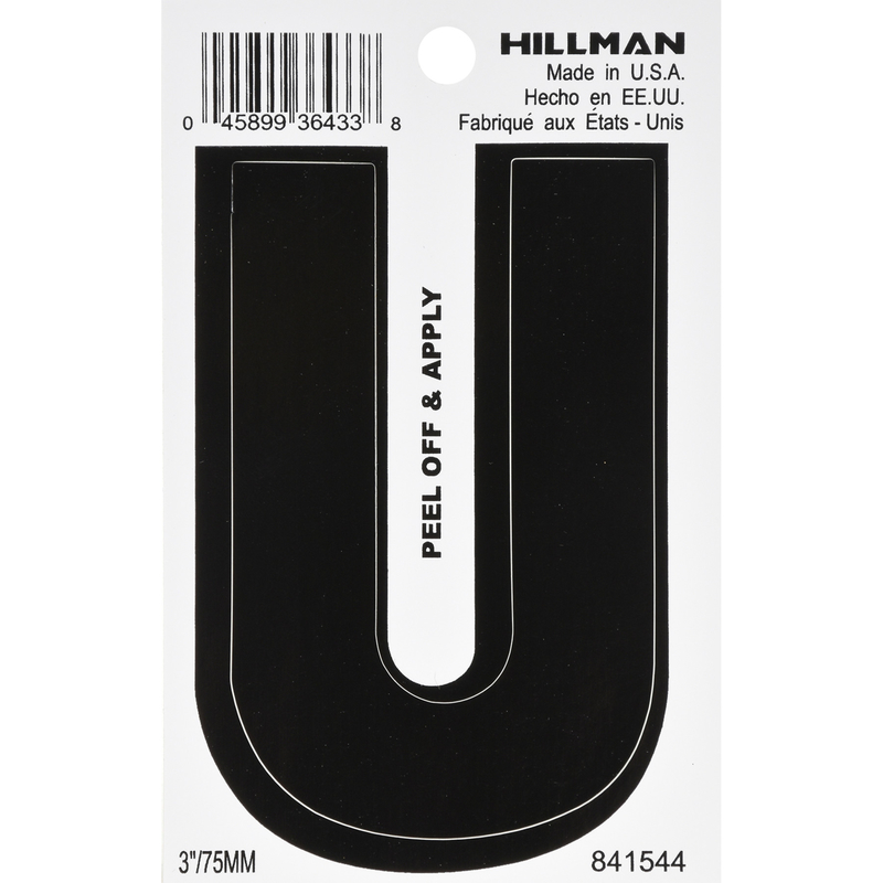 Hillman 3 in. Black Vinyl Self-Adhesive Letter U 1 pc