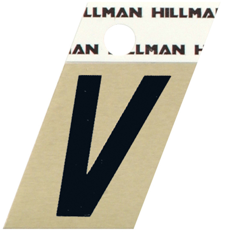 Hillman 1.5 in. Reflective Black Aluminum Self-Adhesive Letter V 1 pc
