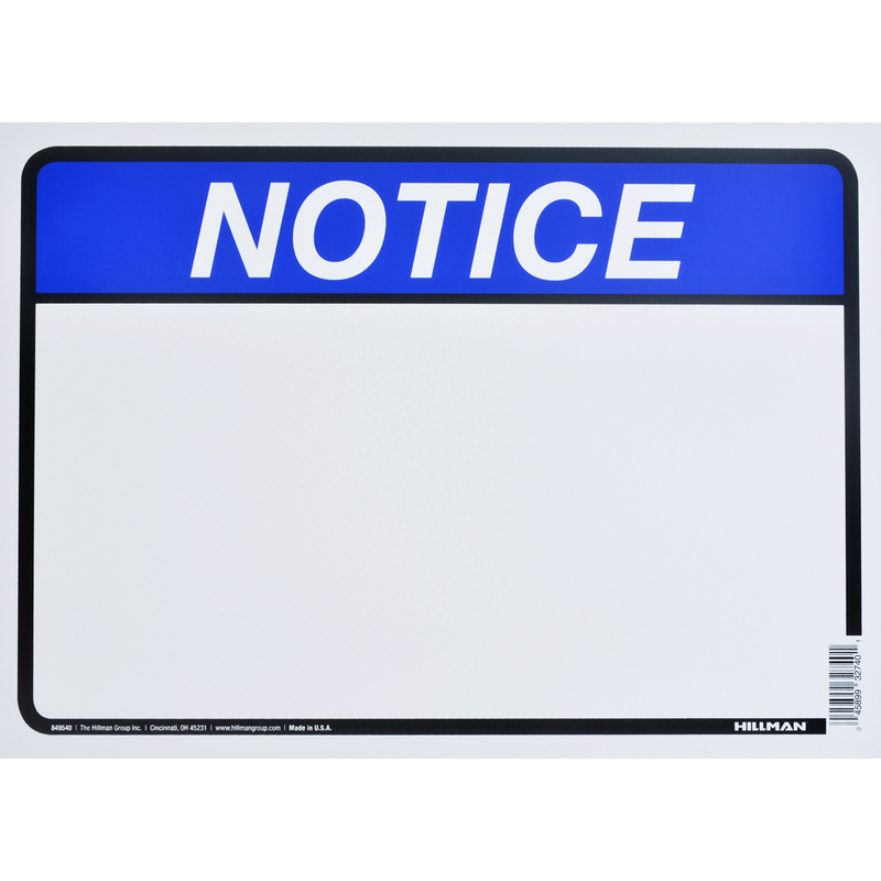 Hillman English Blue Notice Sign 10 in. H X 14 in. W