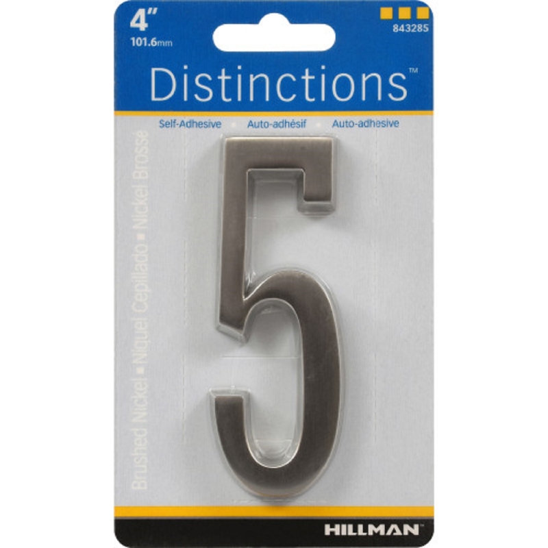 Hillman Distinctions 4 in. Silver Zinc Die-Cast Self-Adhesive Number 5 1 pc