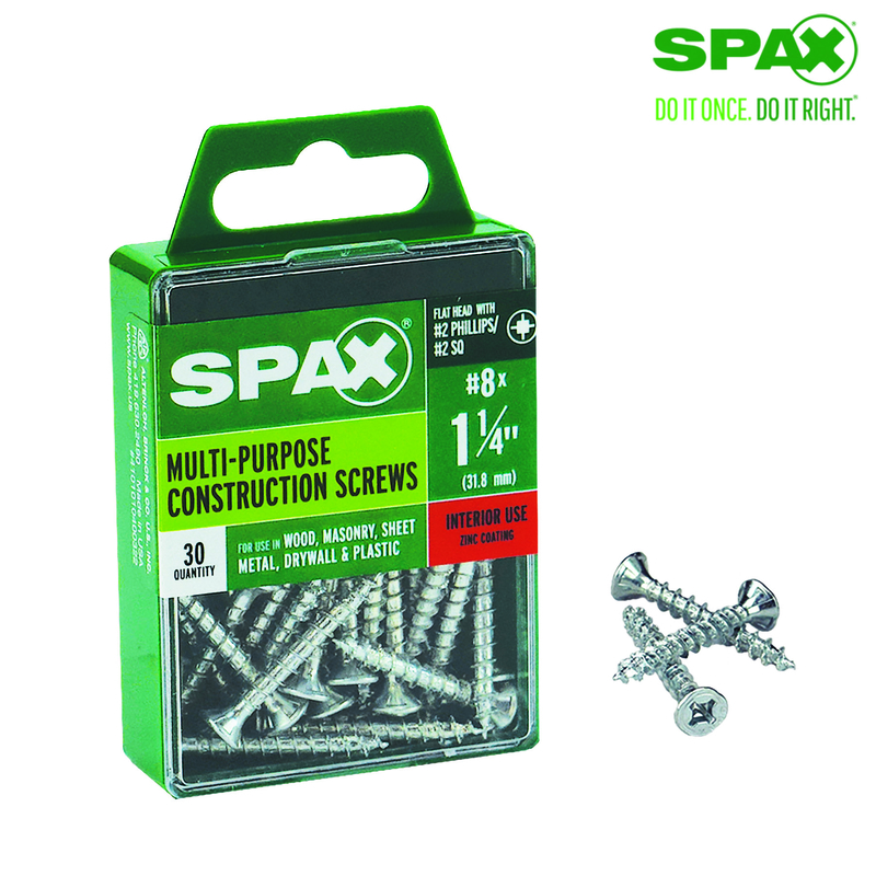 Spax No. 8 X 1-1/4 in. L Phillips/Square Flat Head Multi-Purpose Screws 30 pk