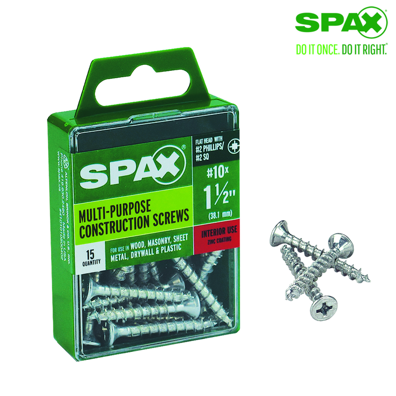 Spax No. 10 X 1-1/2 in. L Phillips/Square Flat Head Multi-Purpose Screws 15 pk