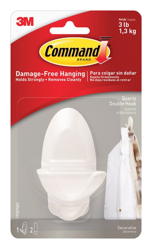 Command Medium Plastic Double Hook 3-1/4 in. L 1 pk