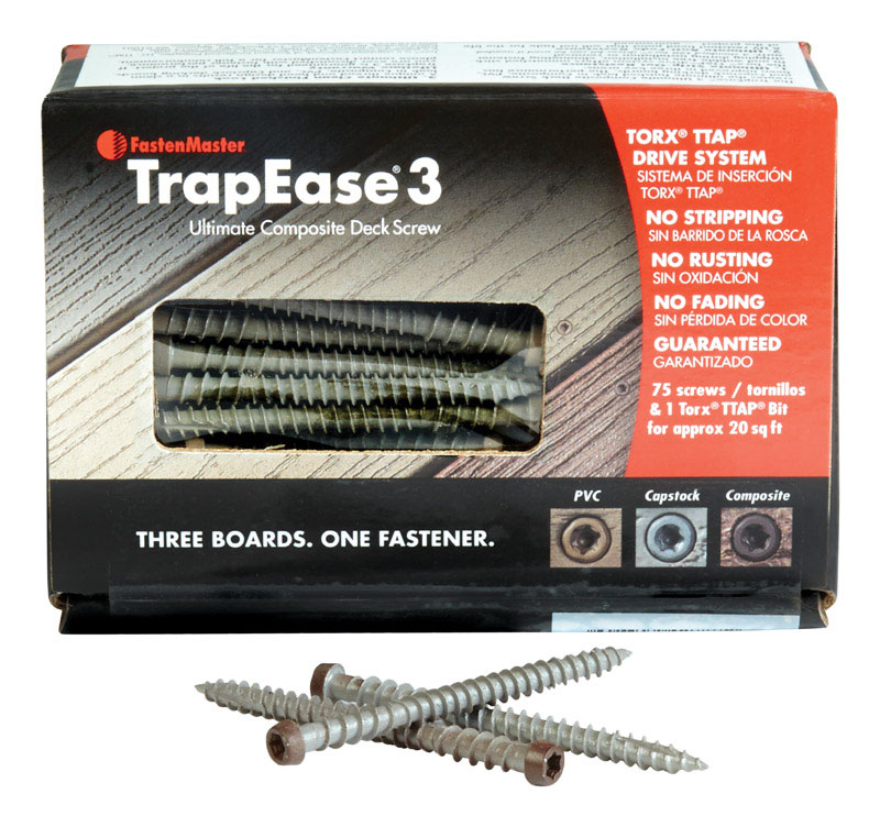 FastenMaster TrapEase 3 No. 10 X 2-1/2 in. L Torx TTAP Flat Head Composite Deck Screws 75 pc