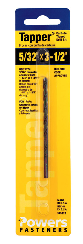 Hillman Tapper 5/32 in. X 3-1/2 in. L Carbide Tipped Drill Bit 1 pc