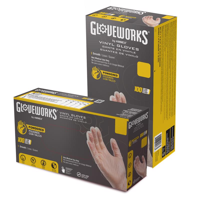 Gloveworks Vinyl Disposable Gloves X-Large Clear Powdered 100 pk