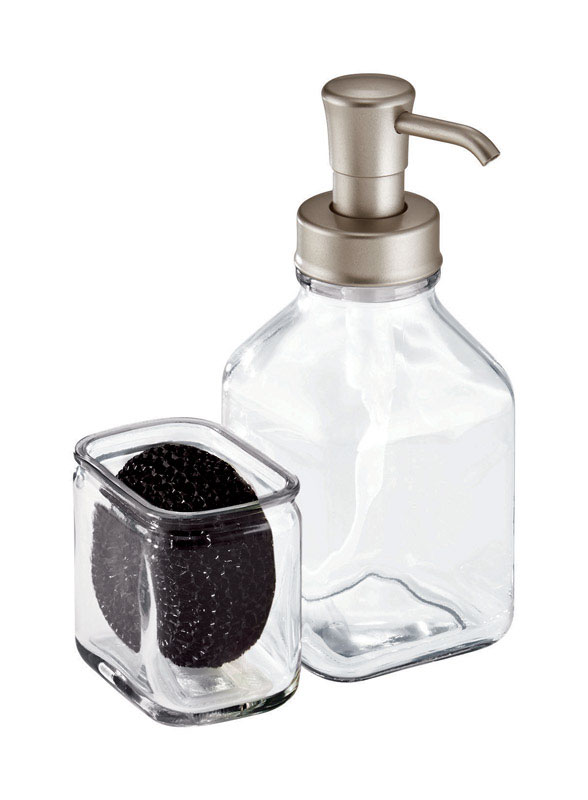 iDesign Cora Satin Clear Glass Soap Pump And Side Caddy