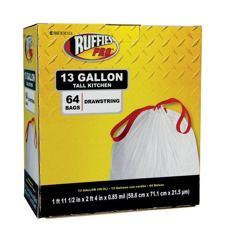 Ruffies Pro 13 gal Tall Kitchen Bags Drawstring 64 pk