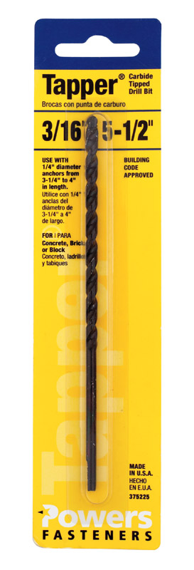 Hillman Tapper 3/16 in. X 5-1/2 in. L Carbide Tipped Drill Bit 1 pc