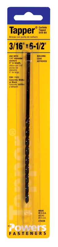 Hillman Tapper 3/16 in. X 6-1/2 in. L Carbide Tipped Drill Bit 1 pc