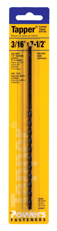 Hillman Tapper 3/16 in. X 7-1/2 in. L Carbide Tipped Drill Bit 1 pc