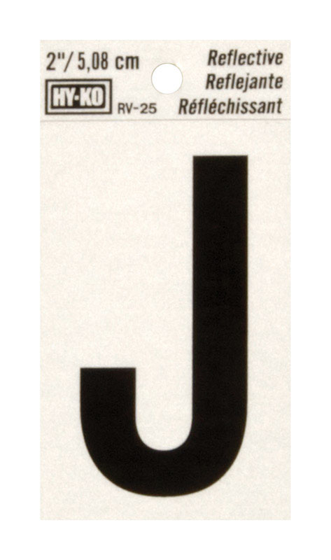 Hy-Ko 2 in. Reflective Black Vinyl Self-Adhesive Letter J 1 pc