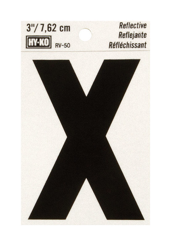 Hy-Ko 3 in. Reflective Black Vinyl Self-Adhesive Letter X 1 pc