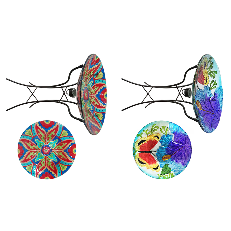 Infinity Glass/Metal 25.6 in. Solar Bird Bath with Stand