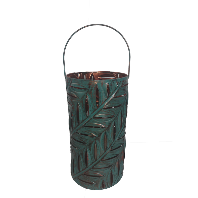Infinity 15 in. Metal Leaves Hanging Lantern Green Patina