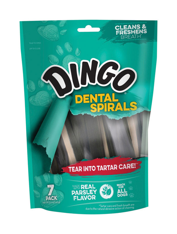 Dingo Dental Spiral Treats Parsley and Peppermint Dental Stick For Dog 5 in. 7 pk