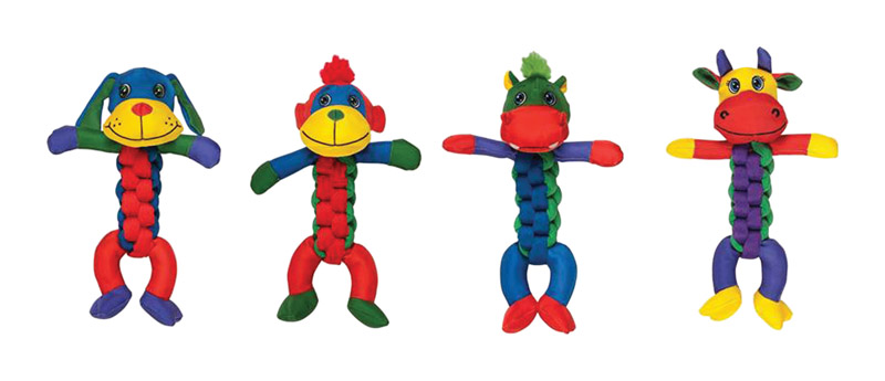 Chomper Assorted Cow, Hippo, Monkey, and/or Puppy Nylon Braided Body Dog Toy Large