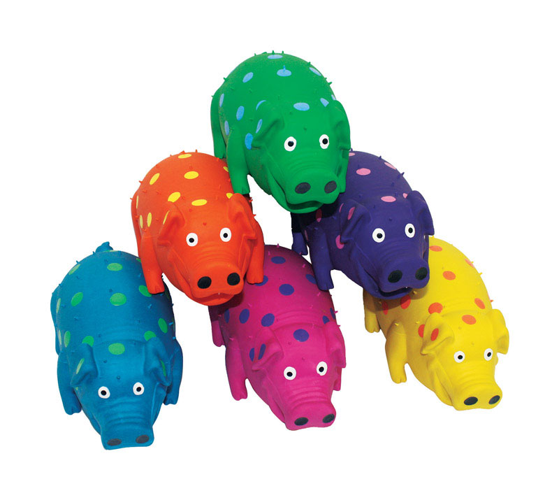 Multipet Globlets Assorted Polka Dot Pig Latex Dog Toy Large 6 pk