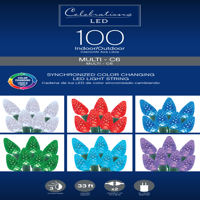 Celebrations LED C6 Assorted 100 ct String Christmas Lights 33 ft.