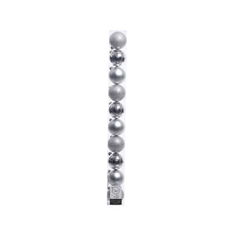 Decoris Silver Shatterproof Baubles Indoor Christmas Decor 2 in.