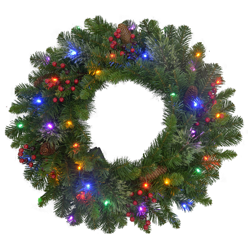 Celebrations Home 26 in. D LED Prelit Multicolored Mixed Cedar Pine Wreath