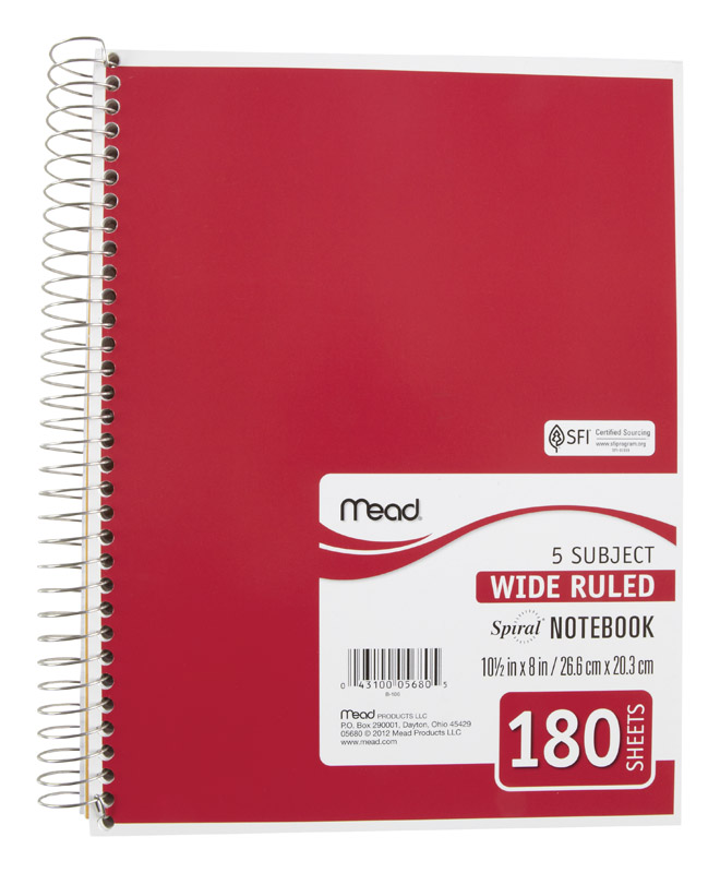 Mead 8 in. W X 10-1/2 in. L Wide Ruled Spiral Notebook