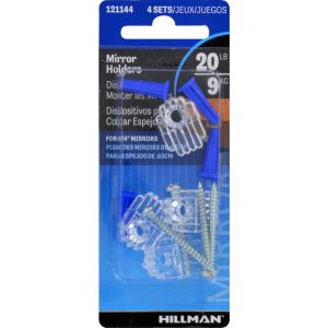Hillman AnchorWire Steel-Plated Silver Mirror Holder Kit 20 lb 4 pk
