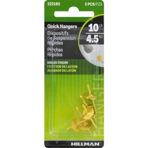 Hillman AnchorWire Brass-Plated One Piece Quick Hanger 10 lb 5 pk