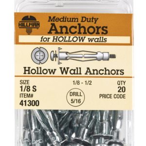 Hillman 1/8 in. D X 1/8 Short in. L Metal Pan Head Hollow Wall Anchors 20 pk