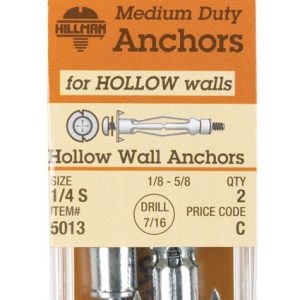Hillman 1/4 in. D X 2 1/4 in. L Metal Pan Head Hollow Wall Anchors 2 pk